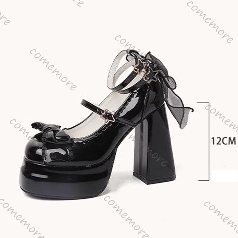 Fashion Comemore Platform Women Lolita Pumps Fashion Shallow Chunky High Heel Female Shoes Night Club Ankle Buckle Bow Dress Heels Women