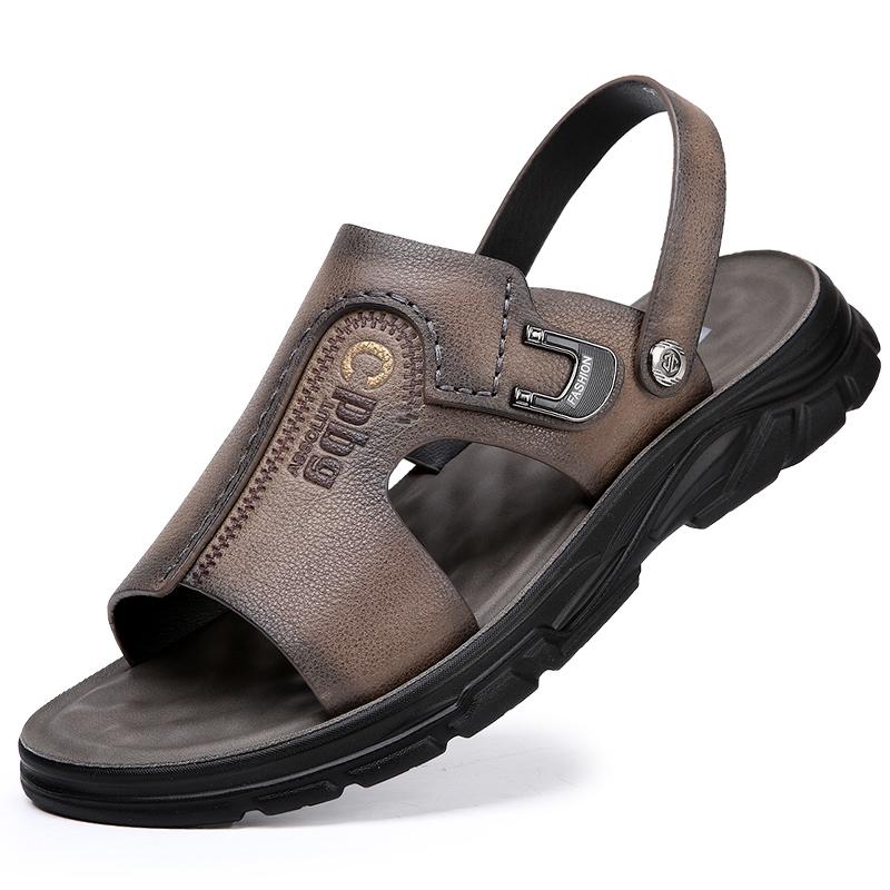 Модные пляжные мужские дышащие сандалии, летняя кожаная ажурная мужская обувь, простые мужские удобные тапочки 2024 года, новые классные роскошные сандалии