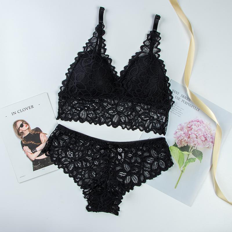 Женский модный комплект кружевного нижнего белья с цветочным принтом, однотонный бюстгальтер, трусики, комплект нижнего белья, пижама, комплект ночного белья