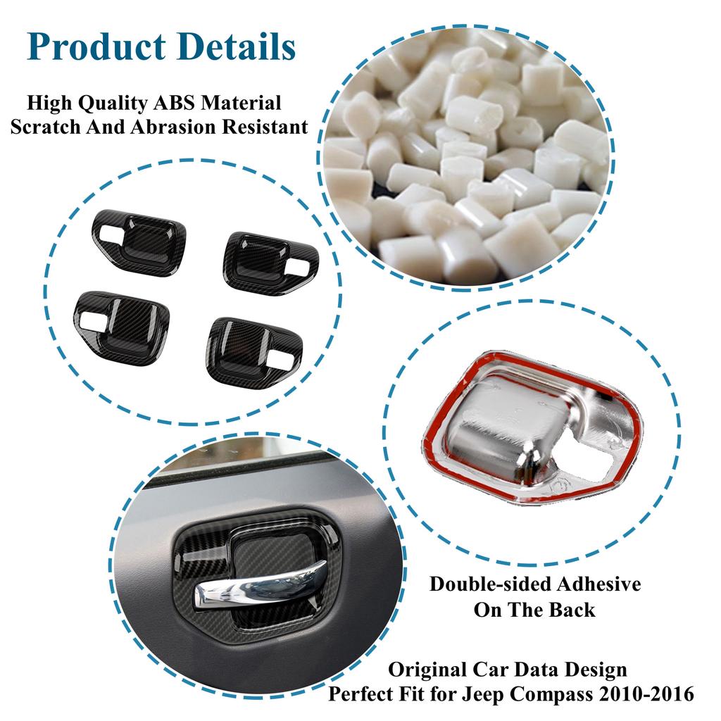 Внутренняя дверная ручка автомобиля, декоративная крышка, наклейки, накладка на рамку для Jeep Compass 2010-2016, автомобильные внутренние молдинги
