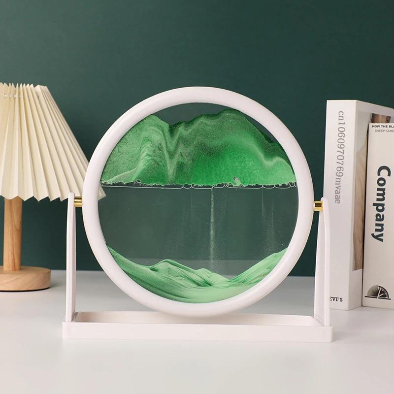 Sandscape Движущаяся песочная картина Круглое стекло 3D Песочные часы с зыбучим песком Вращающаяся рамка с текучим песком Песочная живопись Домашний декор Подарки