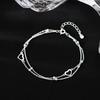 Серебряные браслеты-цепочки с двойным сердцем 925 пробы для женщин, винтажный корейский дизайн, браслет с бусинами, аксессуары для вечеринки