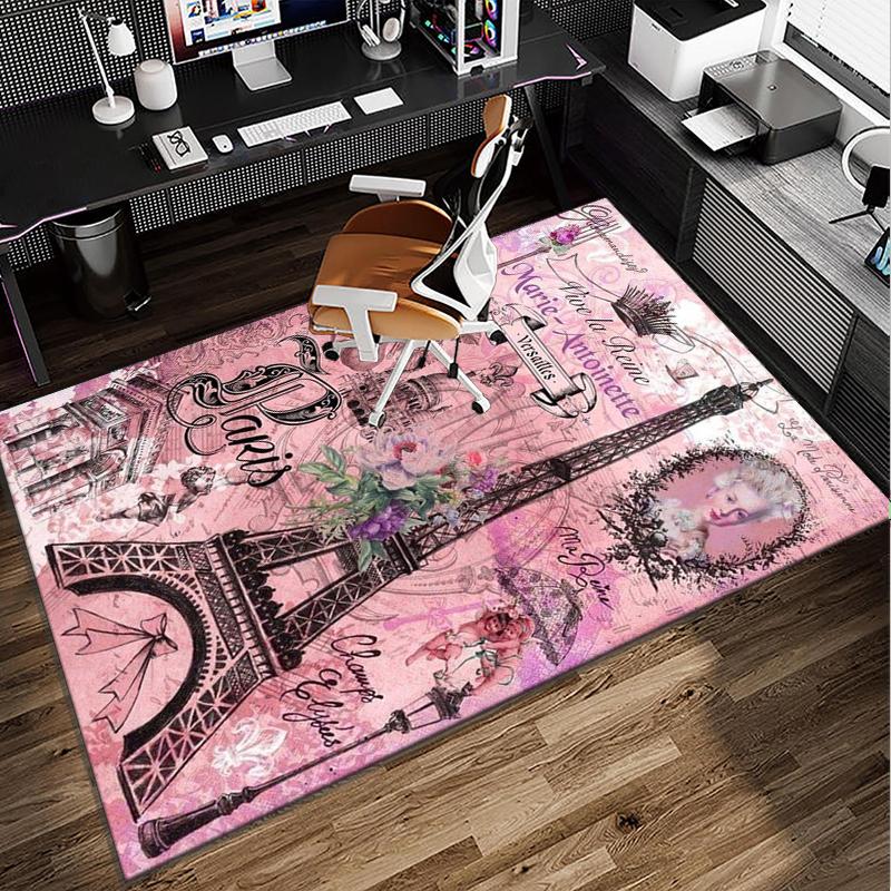 Parisian Eiffel Tower Romance Office Rug Chair Mat, Entryway Carpet, Suitable for Front Door, Bedroom, Living Room, Desk, Holiday Gift