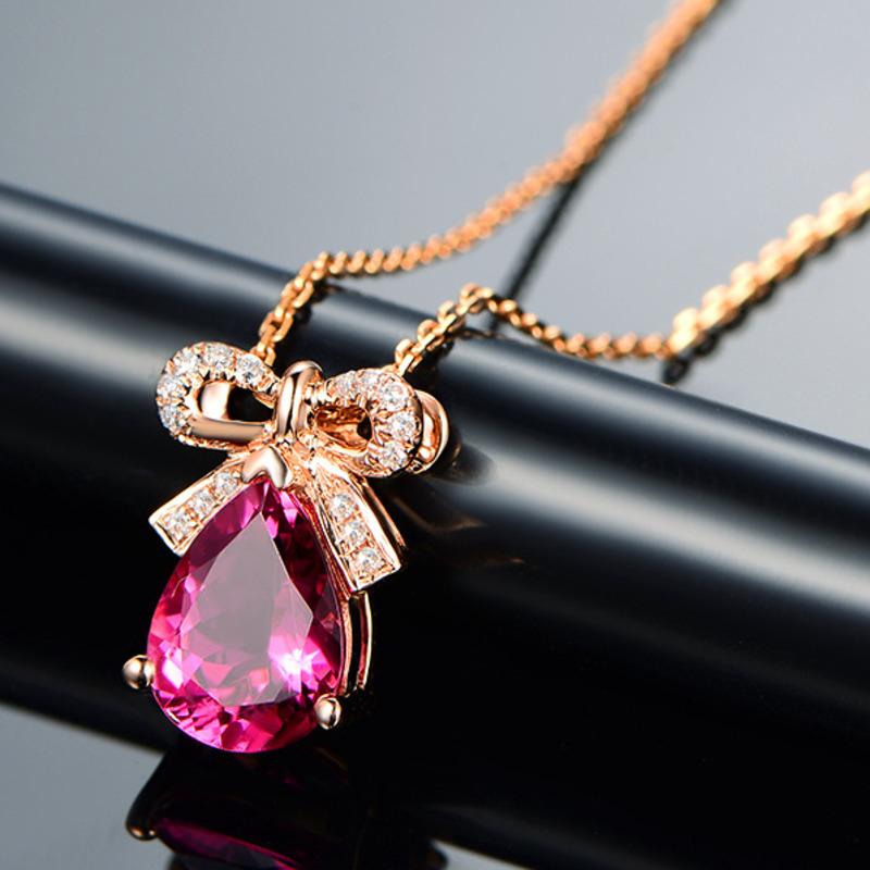 BELLA BOX New Sweet Fashion Bow  Rose Red Color Pendant Clavicle Chain For Women Charm Wedding Engagement Fine Jewelry
