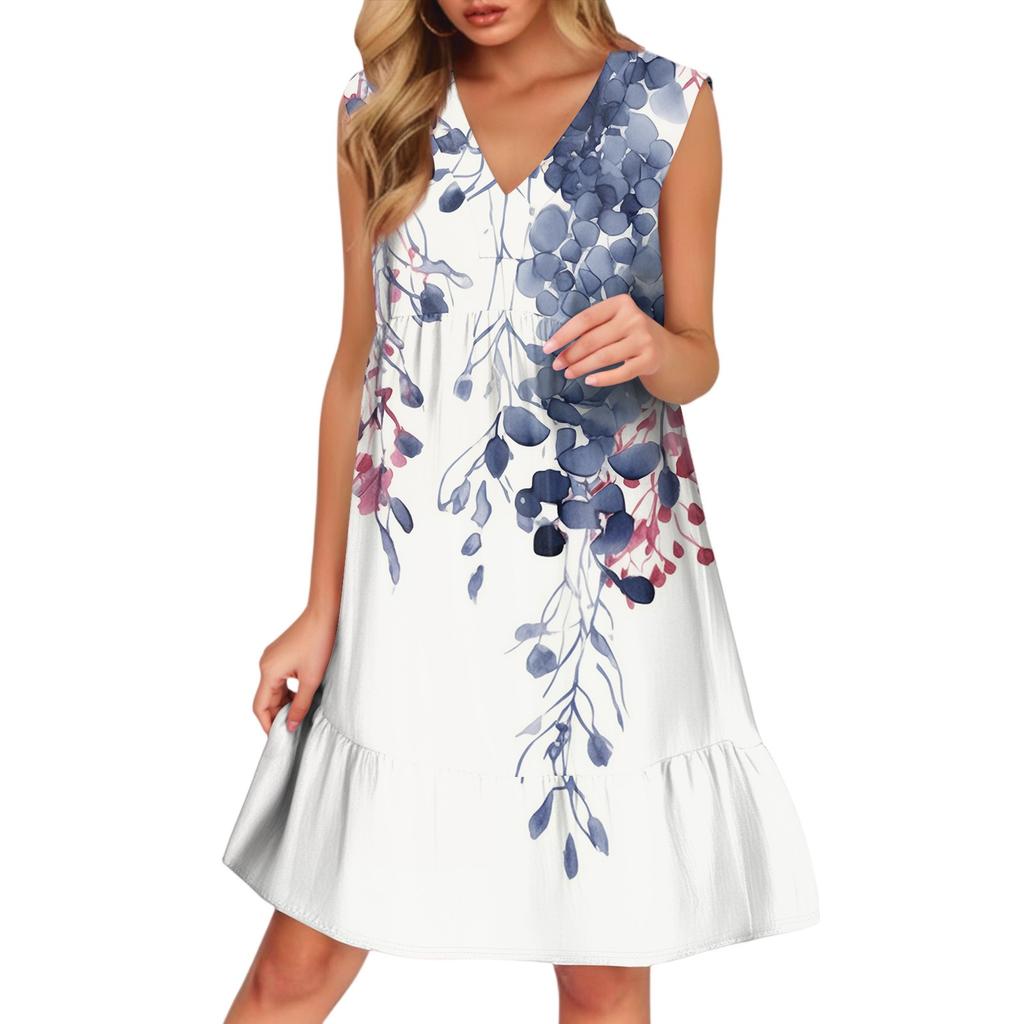 Women's Casual Fashion Breathable V-neck Vest With Pockets Floral Holiday Dress