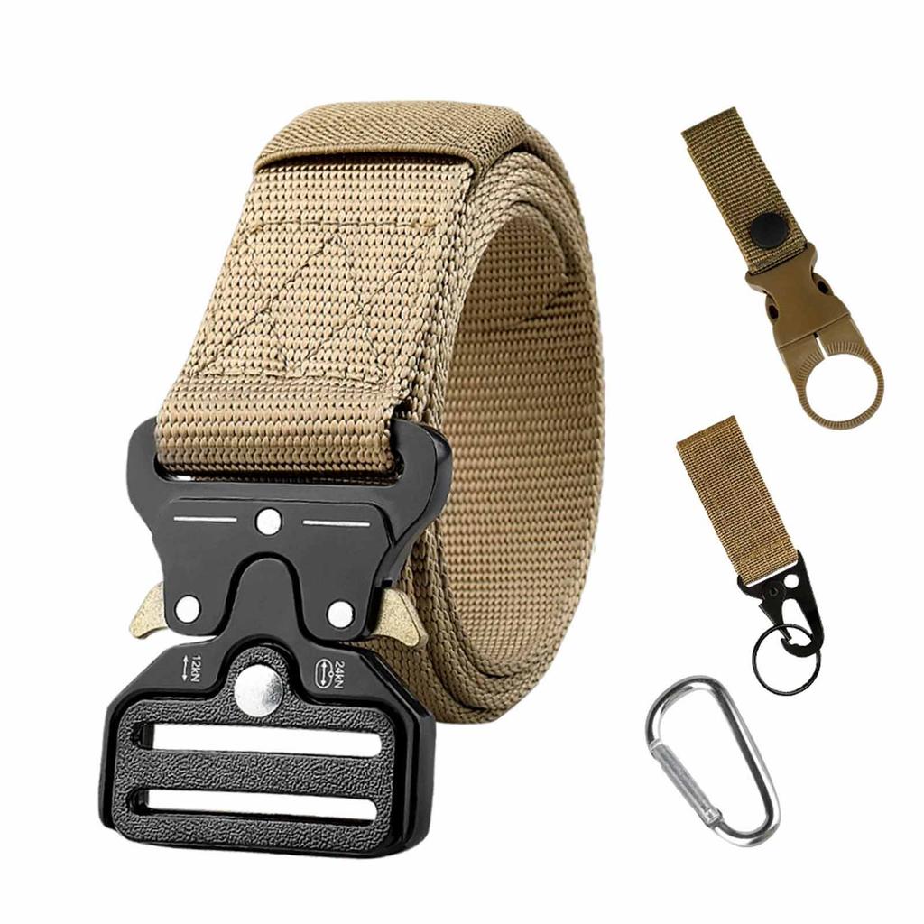 Men’s   Belt – Multi-Purpose Canvas Belt with Mountaineering Buckle, Keychain, Water Bottle Buckle, Outdoor Military