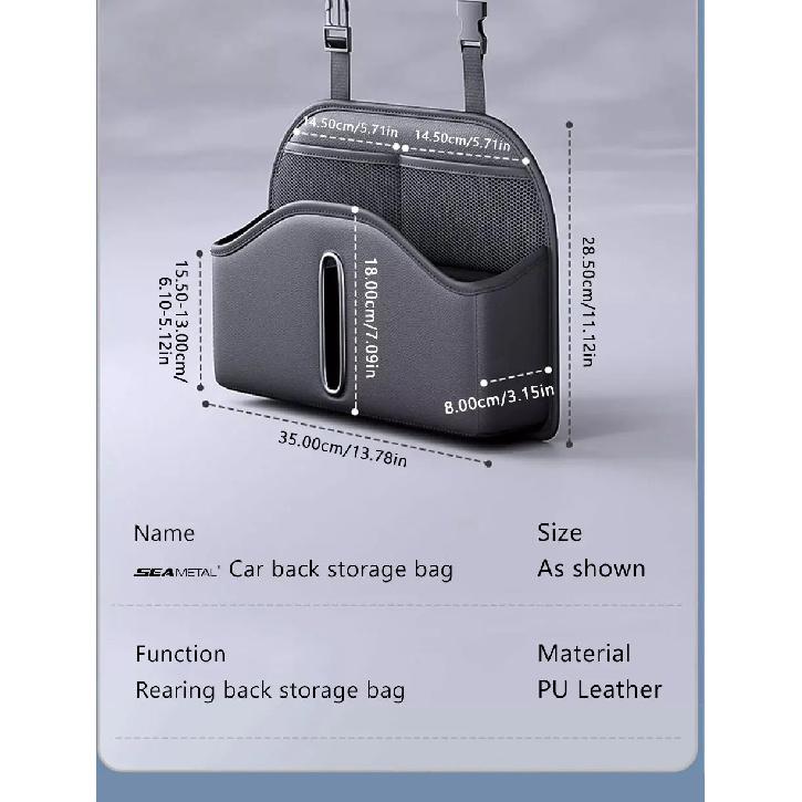 SEAMETAL PU Leather Car Seat Back Organizer Multi-functional Auto Seat Headrest Hanging Storage Bag With Tissue Box Drink Holder