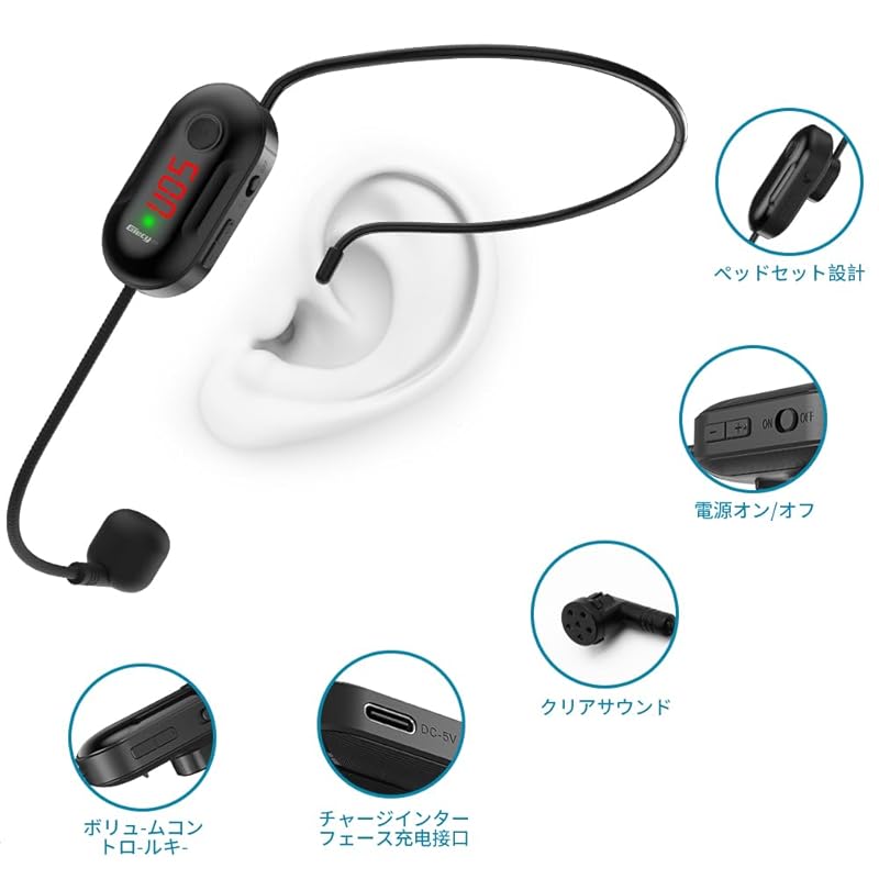 Giecy беспроводной микрофон беспроводной микрофон сценический портативный громкоговоритель дальность передачи 50 м автоматическая пара регулировка громкости заушный тип крючка поставляется