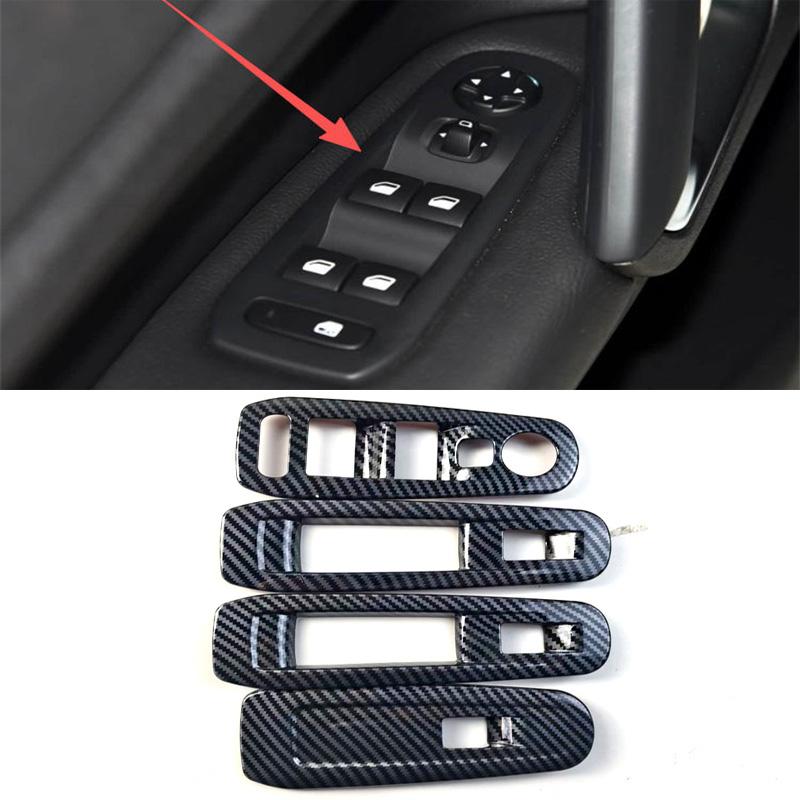 4PCS ABS Plastic Carbon Fiber Grain Car Window Lift Panel Decoration Cover For 2015-2019 Peugeot 308 T9 408