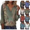Женский топ, свободные повседневные блузки с v-образным вырезом и принтом, футболка с рукавом 3/4 и колокольчиком