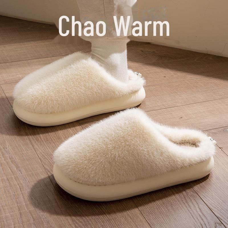 Женские зимние хлопковые тапочки 2024 года: Нескользящая, теплая, бархатистая, толстая подошва, обувь для дома
