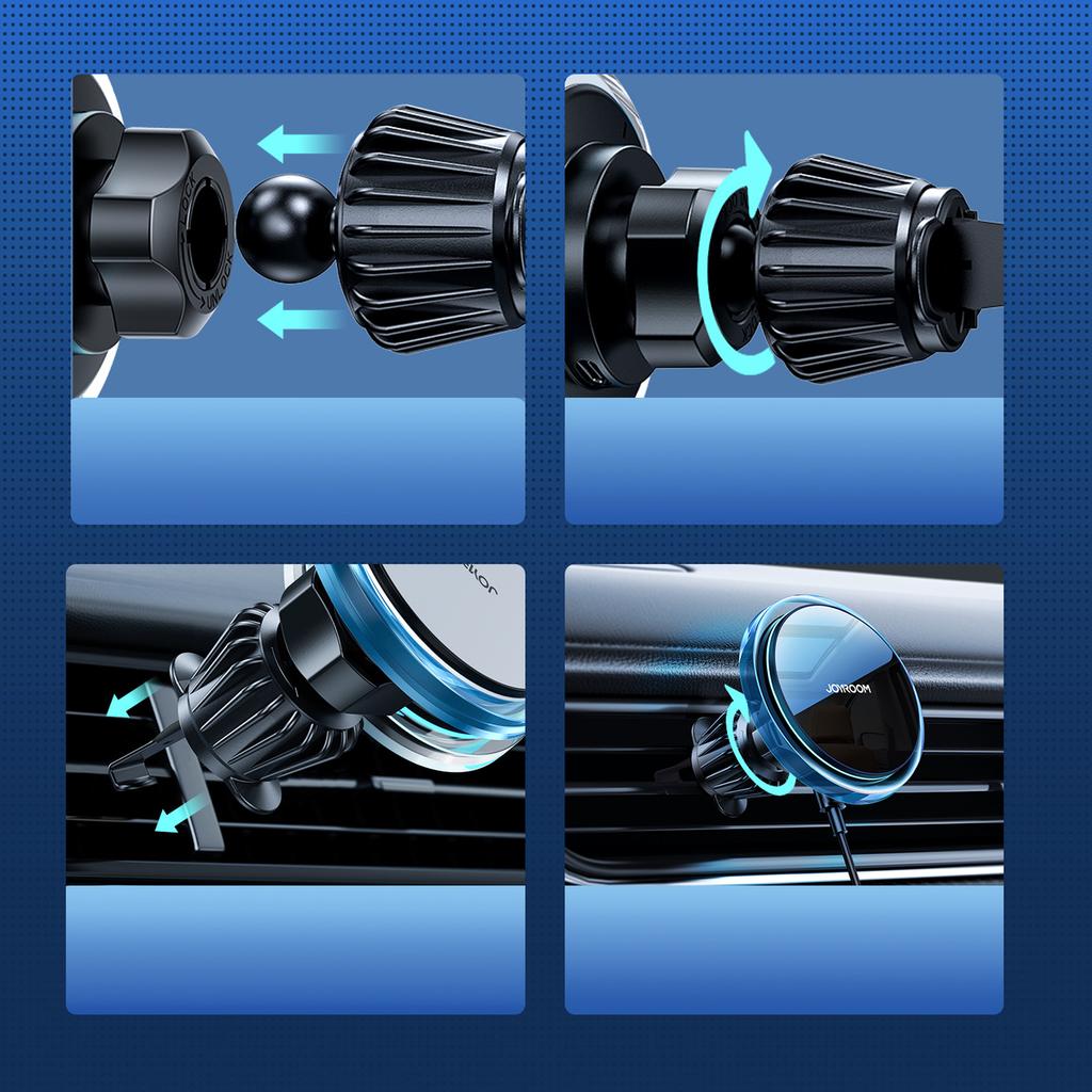 Joyroom 15W Qi Wireless Car Charger & MagSafe Mount, Silver - Vent Clip Accessory (JR-ZS291)