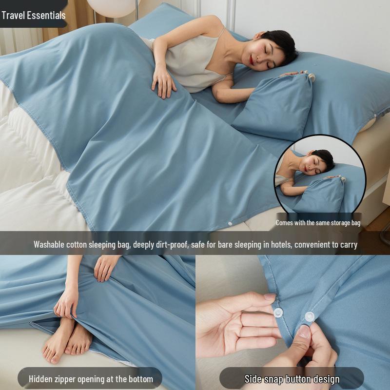 Portable Stain-Proof Cotton Sleeping Bag: Detachable, Solid Color Duvet Cover with Bed Sheet for Travel and Hotel Stays.