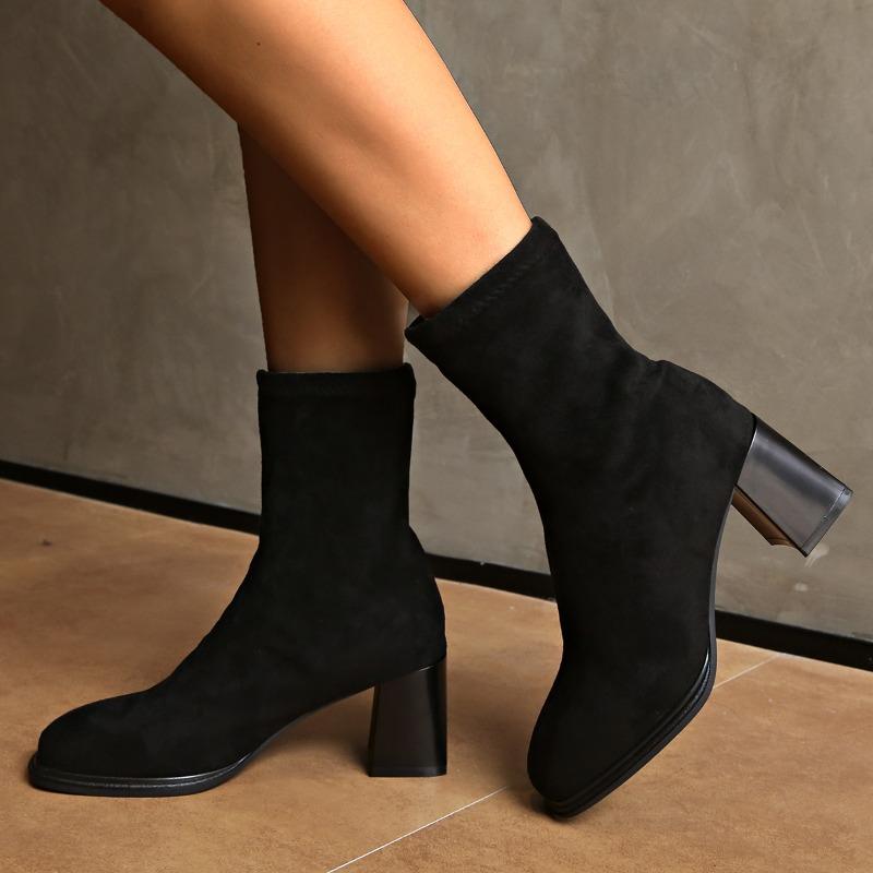 Модные женские модные одинарные ботинки на толстом каблуке, осенние, новые, с квадратным носком, с замшевыми рукавами, противоскользящие, износостойкие, короткие ботинки