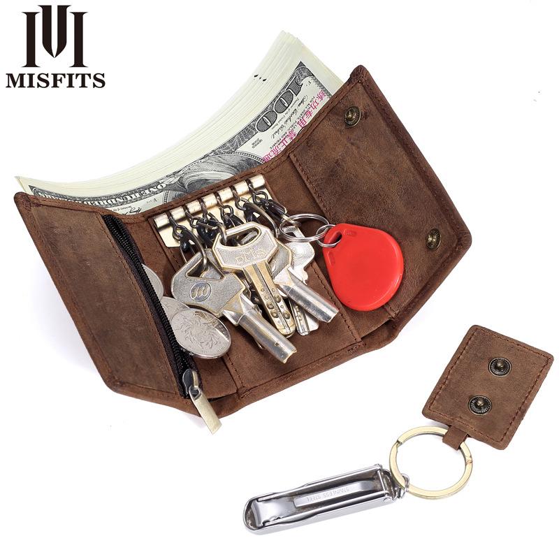 MISFIT винтажный держатель для ключей из натуральной кожи ручной работы, мужской брелок для ключей, кожаный кошелек для ключей, мужской чехол для ключей, сумка для женщин, органайзер для ключей