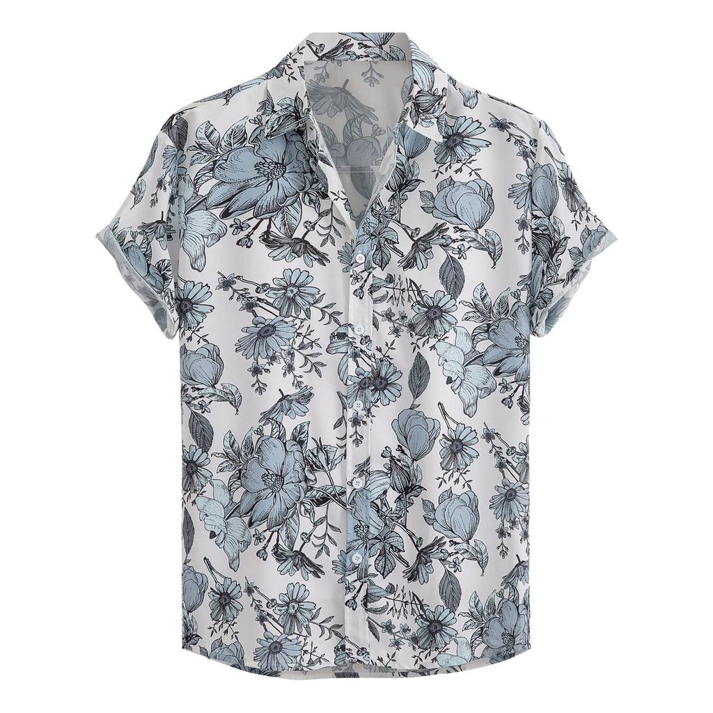 Men's Hawaiian Shirts Summer Casual Hawaiian Vacation Printed Button Lapel Short Sleeve Shirts Men's Short Sleeve Shirts