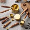 8-Piece Stainless Steel Measuring Cup & Spoon Set with Wooden Handle for Coffee & Grams