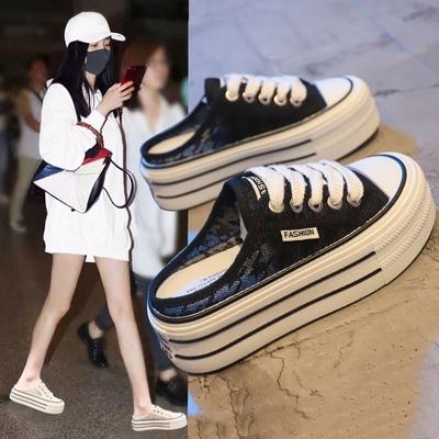 Тапочки с закрытым носком, женская летняя одежда, новые туфли на платформе с сеткой, универсальные дышащие сетчатые полутапочки