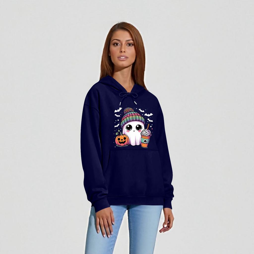 Женская однотонная толстовка с капюшоном с длинным рукавом и принтом на Хэллоуин