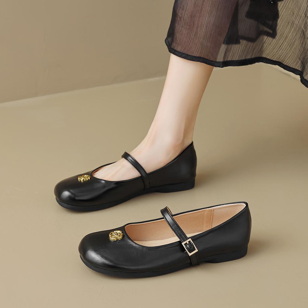 Weiwei Girl 1001-2 French Single Shoes Women's Flat Bottom One Word with Shallow Mouth Cute Round Head Mary Jane Shoes Soft Sole