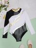 Kids Girls Gymnastics Leotard Glitter Bodysuit Long Sleeve Shiny Rhinestones Decorated Jersey with Shorts Dance Costume