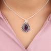 Amethyst Gemstone Silver Elegant Pendant 1.02" , 925 Sterling Silver Handmade Jewelry, Purple Stone Pendant For Women PP-26-2
