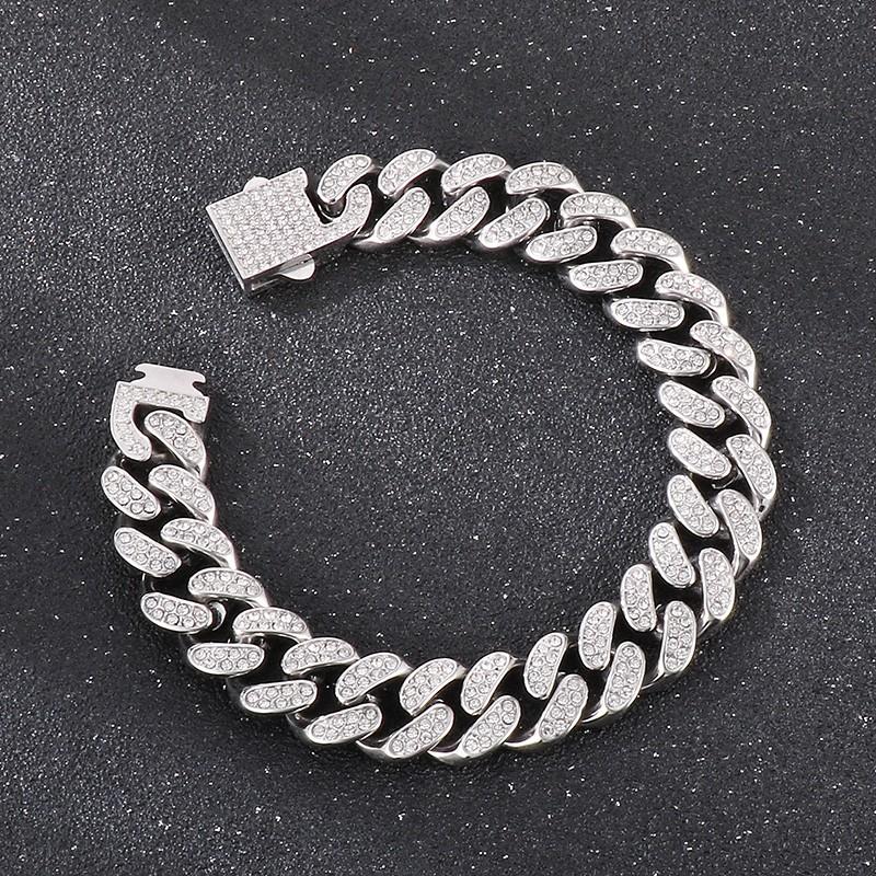 16MM Chunky Stone Cuban Chain Bracelet for Men Women Hip Hop High Quality Stainless Steel Full Rhinestones Trend Jewelry Gift