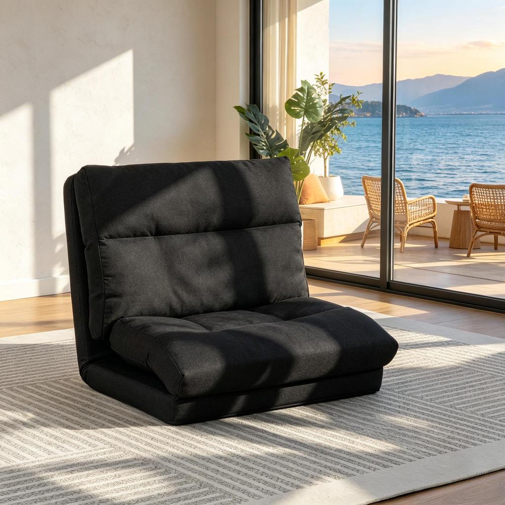 Adjustable Floor Lazy Chair 70x72x56cm, convertible to a Lounge Sofa with 90 degrees–180 degrees Tilt Function, made of soft fabric
