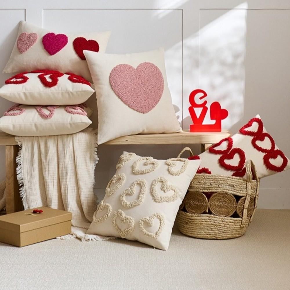 Velvet Tufted Cushion Case Romantic Throw Pillow Cover Valentine Love Plush Pillow Cover  Bedroom