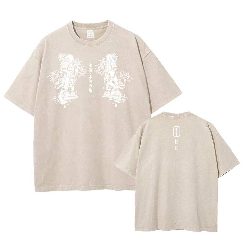 Уличная летняя футболка с коротким рукавом в винтажном стиле с японским принтом в стиле аниме, мужская повседневная свободная футболка в стиле Харадзюку с потертостями