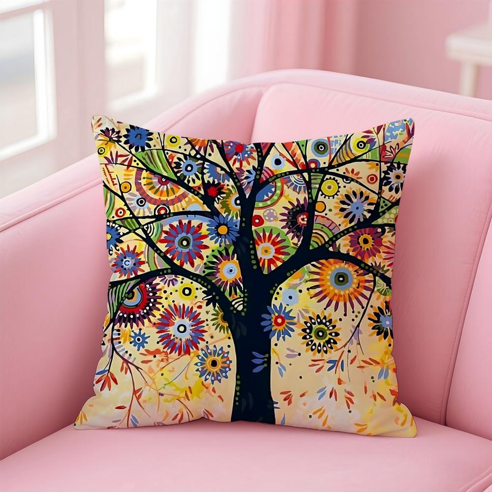 Colored Tree Anime Cushion Cover Pillow Case Soft Friendly Fabric Concealed Zipper