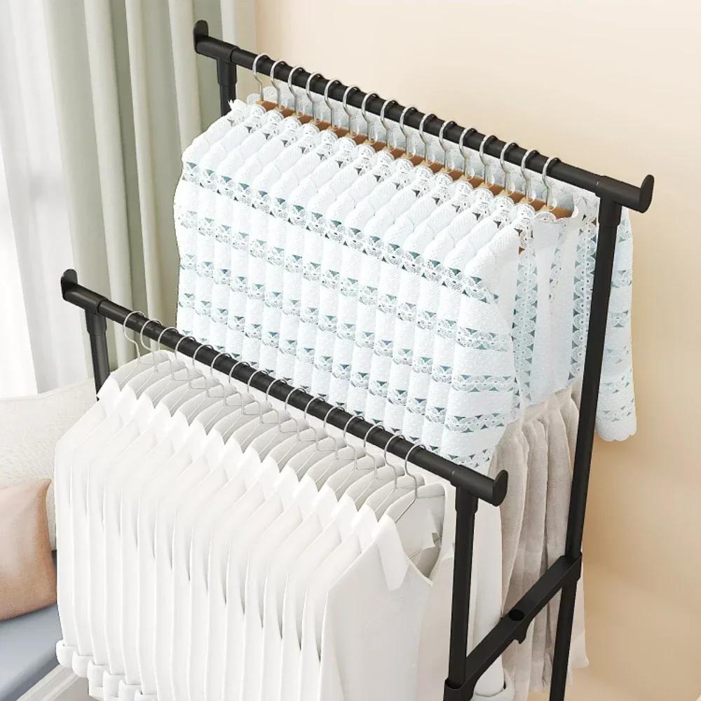 Двойная вешалка для одежды, вешалки для одежды в спальне с колесами, портативная многофункциональная передвижная полка для спальни для подвешивания одежды