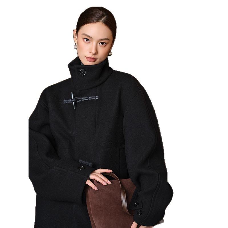 Угловая пряжка ленивый силуэт шерстяное пальто женское двустороннее