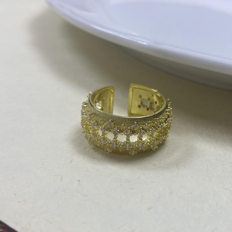 Unique Geometric Design Copper Ring For Women With Adjustable Fit And Colorful Zircon Stones