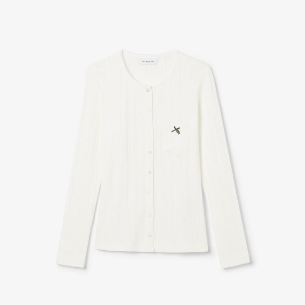 [lacoste] Women's Pointelle Ribbon Croc Long-Sleeve Cardigan TF9866-56G70V