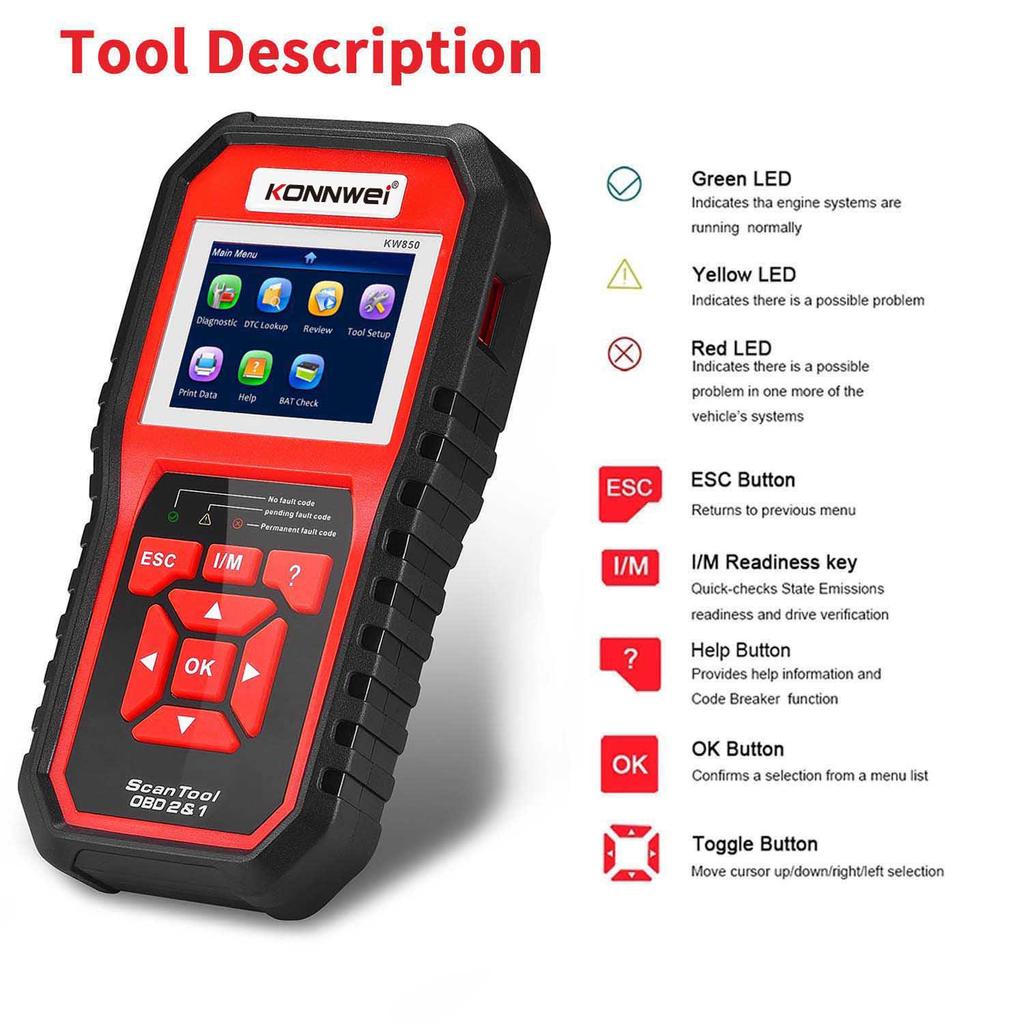 KW850 OBD2 EOBD Сканер-диагностический инструмент для поиска неисправностей автомобиля