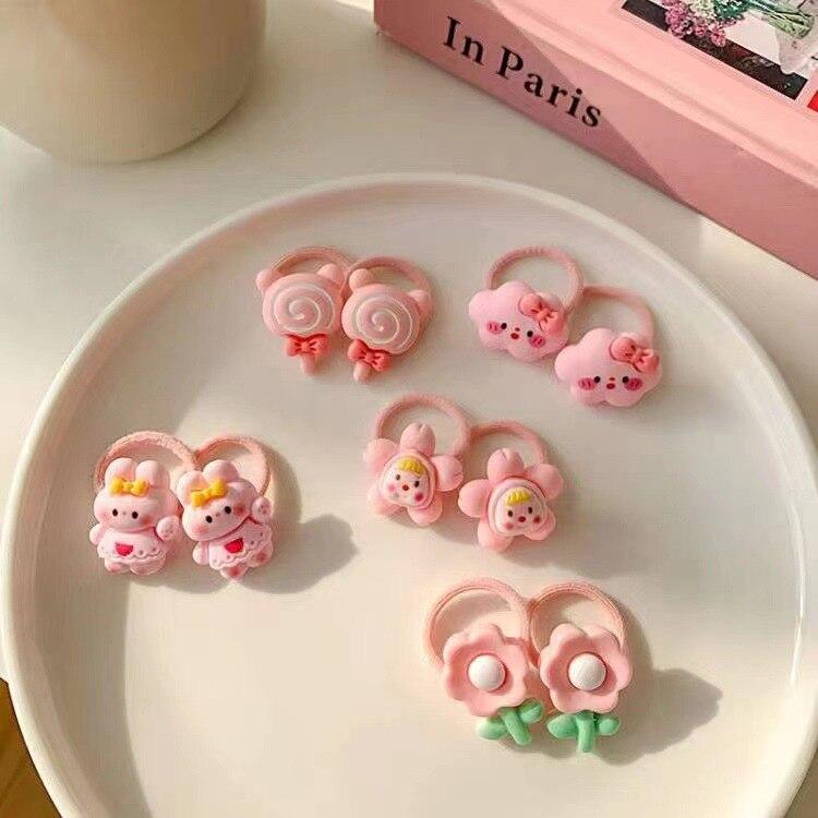 10 шт., мини-детская повязка для волос Kawaii, эластичная веревка для волос с мультяшным цветочным принтом и животными для маленьких девочек, маленькая повязка для волос, прекрасный головной убор