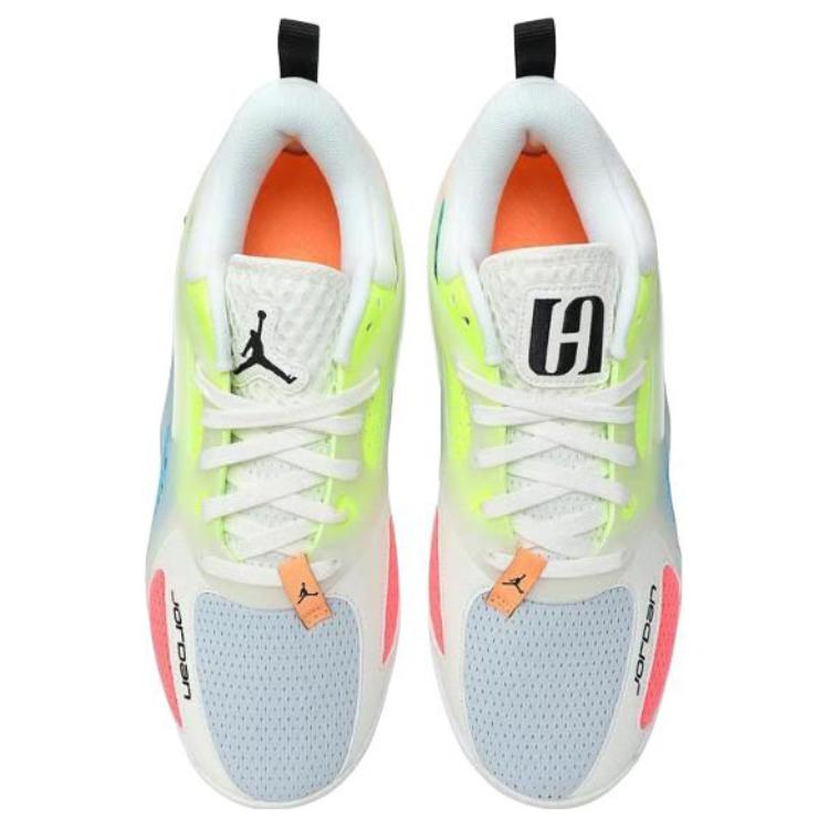 Jordan Heir Slip Resistant Abrasion Resistant Low top Basketball Shoes Men's White Yellow Blue FQ3859-100