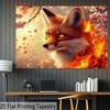 2D Flat Fire Fox Backdrop Magical Fox with Flame and Cherry Blossom Decor