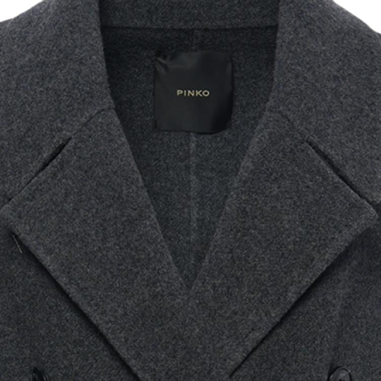 PINKO Autumn Winter Lightweight Luxury Commuter Double Breasted Waist Cinched Long Coat Women coats Dark-Gray PAF253408011P