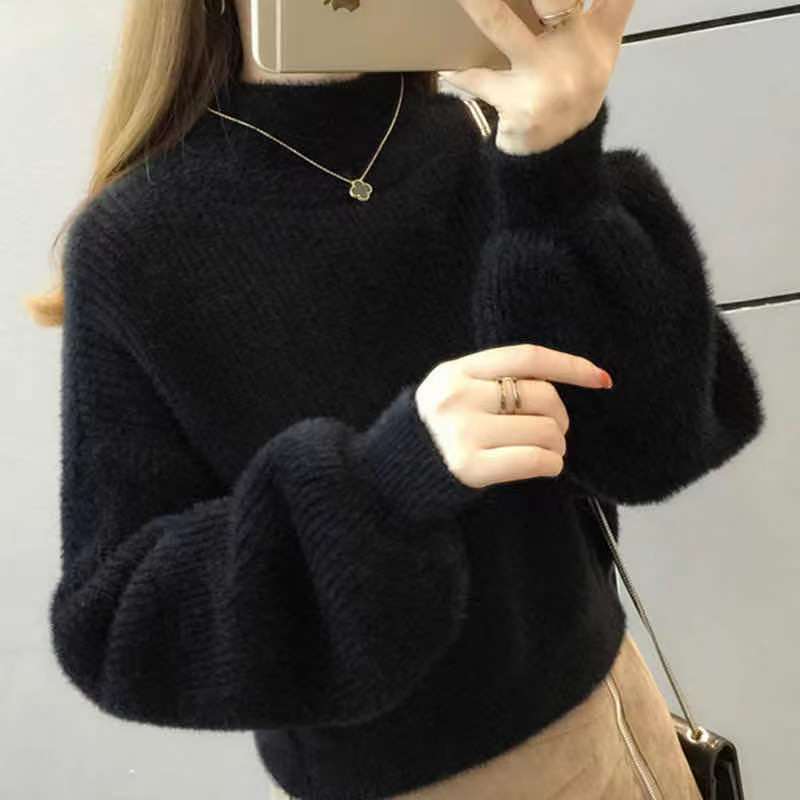 Women's Fashion Casual Fall Winter Solid Color Print Long Sleeve Half Turtleneck Sweaters