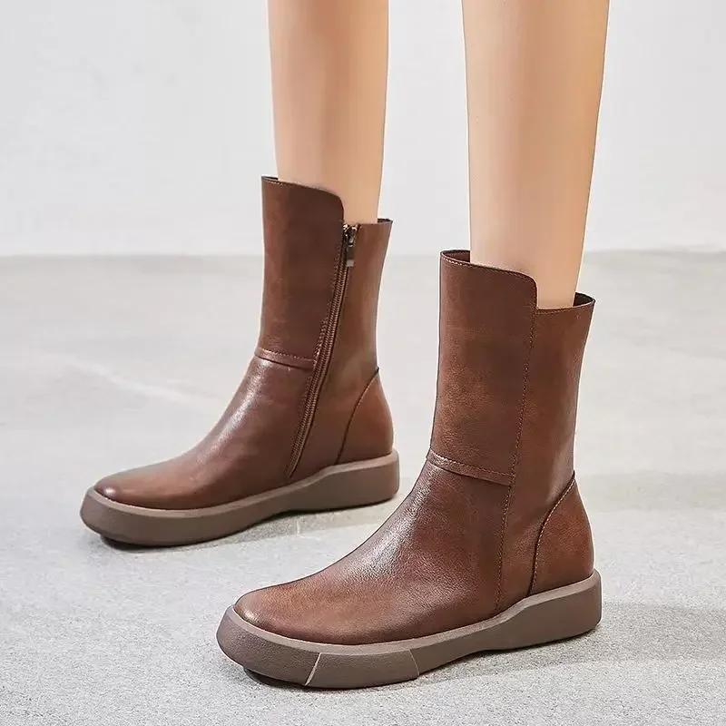 Women's Half High Boots Platform Ladies Mid Calf Shoes Autumn Winter 2024 Demi-season Footwear Hot Spring Cosplay Y2k Sale Goth