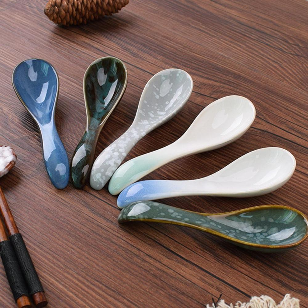 Kids Adults Ceramic Mixing Dinnerware Eating Kitchen Utensil Soup Spoons Cutlery Tableware