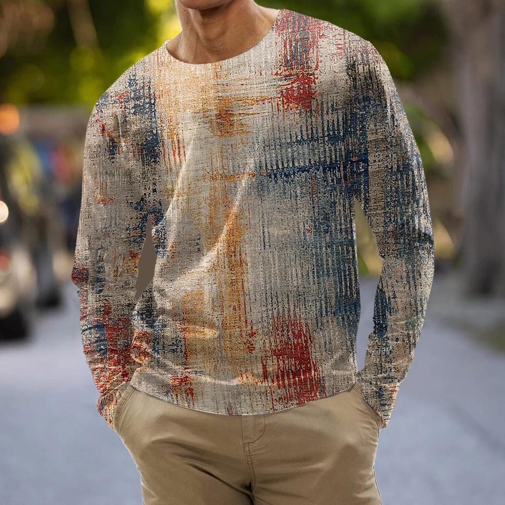 Муж. Футболка Графика Абстракция Шея Одежда Одежда На открытом воздухе Длинный рукав С принтом Модельер Винтаж