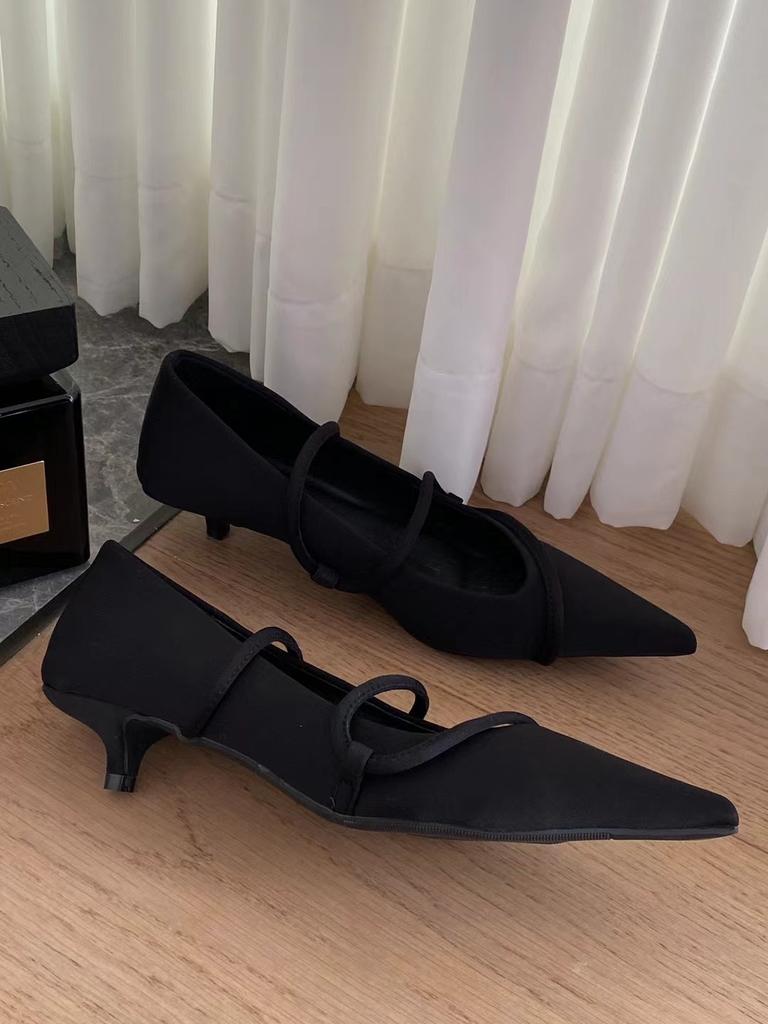 Модные туфли-лодочки с острым носком для женщин 2024 года. Новые поступления. Модные туфли на тонком среднем каблуке. Серебристо-черные туфли для офиса и вечеринок. Туфли с перекрещивающимися резинками.