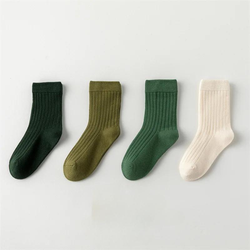 4 пары/высококачественные осенне-зимние новые детские носки однотонные Morandi Color Drawer Stripe детские носки