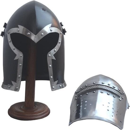 Боевой шлем викингов Visored Knight Черный шлем Средневековый бородатый шлем Броня SCA LARP Реплика