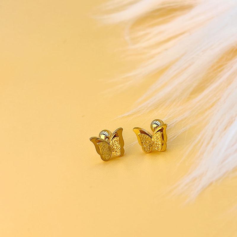 Double-Layer Frosted Butterfly Earrings for Women: Elegant Gold Korean Fashion