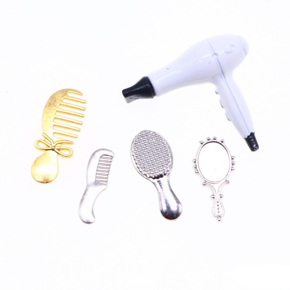 1/12 Dollhouse Makeup Kit Plastic Doll Dressing Tool Set Creative Doll Hair Dryer Comb Toy