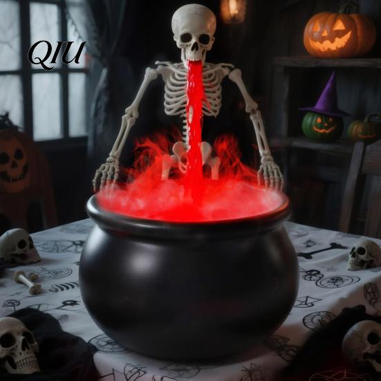Dark Themed Tabletop Ornaments Halloween Witch Cauldron Fog Machine, Ultrasonic Mist Maker with Glowing LED, Potion Bowl for Spooky Party